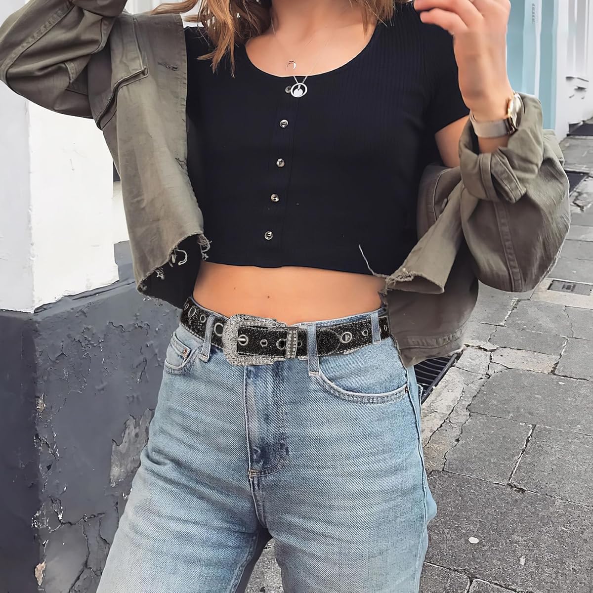 PALAY Women Belt Sparkling Rhinestone Waist Belt Paved Rhinestone Fashion Women Belt 44 inches Adjustable Fashion Women Belt PALAY Women Belt Sparkling Rhinestone Waist Belt Paved Rhinestone Fashion Women Belt 44 inches Adjustable Fashion Women Belt